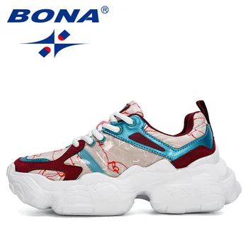 BONA 2020 Nye Designere Populære Sneakers Kvinder Udendørs Casual Sko Kvinde Platform Trendy Sko Damer Fritid Fodtøj Lejligheder