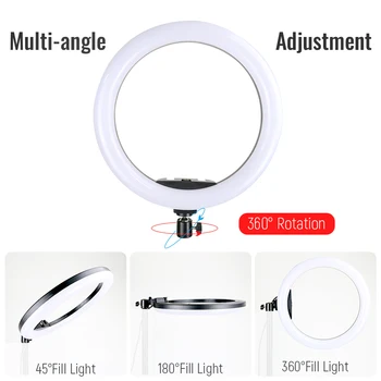 Fotografering LED Selfie RGB-Ring Lys Med Hvid Fjernsyn Lange Arm Stå 360 Graders telefonholder Dæmpbar Farverige Video Belysning