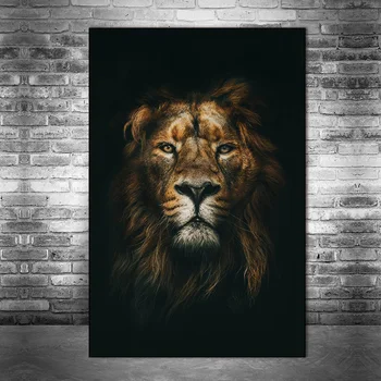 Stor Størrelse Afrikanske Vilde Løve Hoved Kunst Plakater og Prints Dyr Kunst Lærred Malerier på Væg Kunst, Billeder Hjem Wall Decor