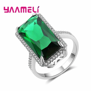 Top Kvalitet Green Square Crystal Sten Ring Elegante Jubilæum Bryllup Ornament 925 Sterling Sølv, Til Hustru Prom