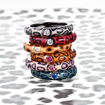SANTUZZA Sølv Ringe for Kvinder Farverige leopard print Ren 925 Sterling Sølv Eternity Ring Mode Smykker HÅNDLAVET Emalje