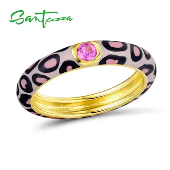 SANTUZZA Sølv Ringe for Kvinder Farverige leopard print Ren 925 Sterling Sølv Eternity Ring Mode Smykker HÅNDLAVET Emalje
