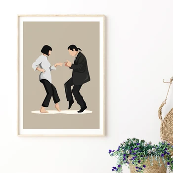 Classic Film Plakat Moderne Pulp Fiction Kvinde, Mand, Abstrakt, Minimalistisk Lærred Maleri Dancing Væg Kunst Print Billede Med Hjem Indretning