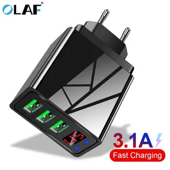 OLAF LED Display EU ' OS 3 Port USB-Oplader 3A Mobiltelefon USB-Oplader til Hurtig Opladning Oplader Til iPhone X Samsung S10 Xiaomi