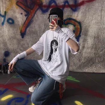 Lange løs Harajuku Grafisk Gotisk T-Shirt til Kvinder Ulzzang koreanske Goth Stil Horror Tshirt Sommeren Streetwear Tee Top Tøj