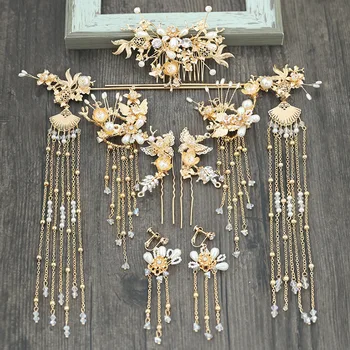 Kinesiske brude hovedklæde skridt ryste kvast tiara passer til Kinesisk bryllup phoenix medaljon cornote