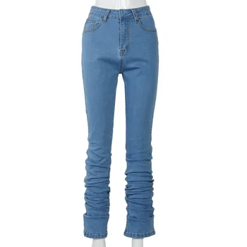 BOOFEENAA Street Style Stablet Bukser med Høj Talje, Stretch Flare Jeans Kvinde, Høj Talje Bell Bottom Denim Joggere Kvinder C85-EZ55