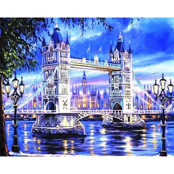 London Maleri Af Numre Tower Akryl Billede Tegning På Lærred Med Ramme DIY Kits For Voksne Farvelægning Af Nummer, Home Decor