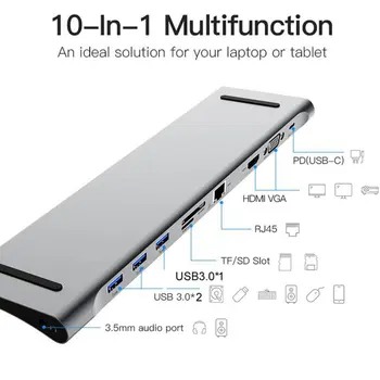 10 I 1 Multi USB-C-HUB Til HDMI VGA USB-Audio-Adapter Til MacBook Type C-HUB-Dockingstation Til Bærbar