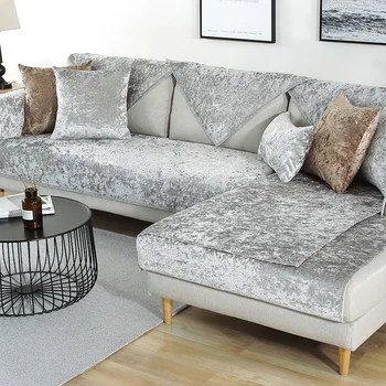 Høj kvalitet, Blød Sofa Dække Håndklæde Pude, Beige Fløjl grå Stof Sofaen Tilfældet for Anden Form Sofa Sæt