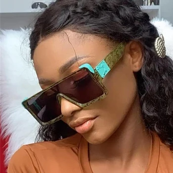 Trendy Overdimensionerede Square Solbriller Kvinder Mode Grøn Sol Briller, Fladskærms Øverste Stykke Mænd Nuancer Personlity Plast Briller