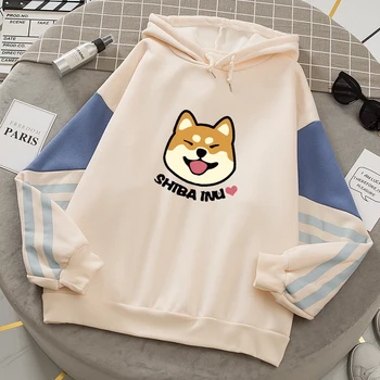 Kawaii Shiba Hættetrøjer Kvinder Dejlig Hund Trykt Hip Hop Casual Løs Sweatshirts Vinter Bomuld Varm Streetwear Kvindelige Hættetrøje