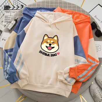 Kawaii Shiba Hættetrøjer Kvinder Dejlig Hund Trykt Hip Hop Casual Løs Sweatshirts Vinter Bomuld Varm Streetwear Kvindelige Hættetrøje
