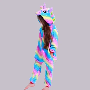 Kigurumi Sy Pyjamas Dyr Panda Cosplay Pyjamas Vinter Efterår Pyjama Pige Dreng Fashion Flannel Unicorn Nattøj 4-12 År