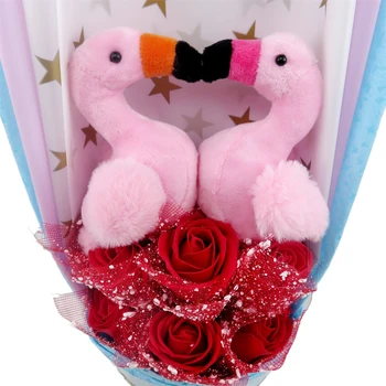 Flamingo plys udstoppet dukke tegnefilm buket blomster gaveæske kreative Jul, Fødselsdag, Valentinsdag gaver