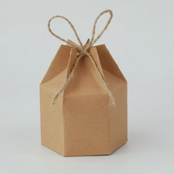50stk Kraftpapir Pakke papkasse Lanterne Sekskant Candy Box Tjeneste og Gaver Bryllup julefrokost Forsyninger