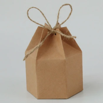 50stk Kraftpapir Pakke papkasse Lanterne Sekskant Candy Box Tjeneste og Gaver Bryllup julefrokost Forsyninger