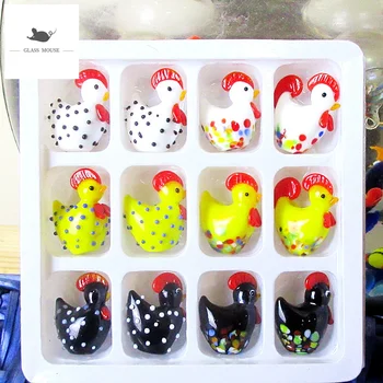 12pcs Dekorative Figurer Miniature murano glas æg pynt hjem Desktop Påske indretning håndlavet glas Kugler Farverige æg