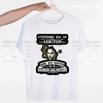 Damon Salvatore The Vampire Diaries Chronicles Vampiricas Mænd T-Shirt med O-hals Afslappet Sommer T-shirt Mand, Kvinde, Tops Tees
