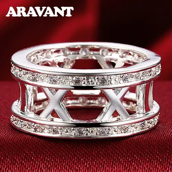 Crystal Zircon Ringe Til Kvinder 925 Sølv Smykker Romertal Finger Ringe Dame Bryllup Smykker Forlovelsesringe