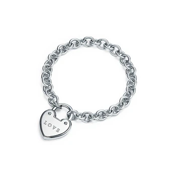 S925 Sterling Sølv Armbånd med hjerteformet Lås Beaded(10mm) Høj Kvalitet, 1:1 Med Logo,Kvinder, Fødselsdag, Gave, Fine Smykker