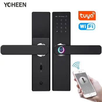 YOHEEN Wifi Smart Elektronisk dørlås Med Tuya App, Sikkerhed Biometrisk Fingeraftryk Intelligent Lås Med Password RFID-kort