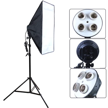 Foto studio-lejlighed 50*70cm Softbox 100-240V Belysning Box E27 4-Lampe-Holderen Blød Boks med 2m Lys Stå fotografering Kit