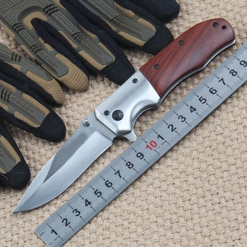 7Cr17Mov Titanium Blade Stål Kniv Taktiske Folde Kniv Træ Håndtere Kniv Overlevelse Udendørs Camping Jagt Knive