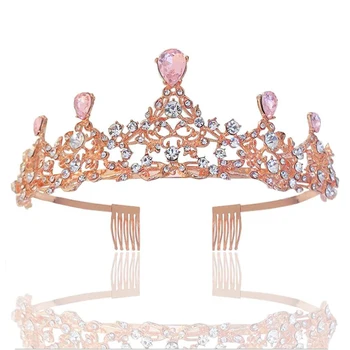 Luksus Rhinestone Bridal Crown Diademer Med Kamme Pink Grøn Krystal Barok Diadem Til Bruden Pandebånd Bryllup Hår Smykker