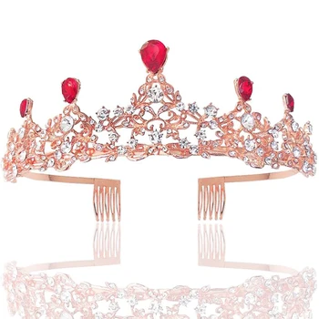 Luksus Rhinestone Bridal Crown Diademer Med Kamme Pink Grøn Krystal Barok Diadem Til Bruden Pandebånd Bryllup Hår Smykker