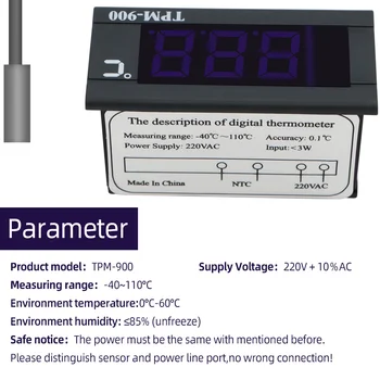 TPM-900 Temperatur Controller Varme Kontrol Termostat Controller Termoregulator LCD-Panel display med NTC Sensor 220V 40%