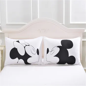 Mickey Mouse, Minnie Hr. og Fru Pudebetræk Hjem Tekstil-2stk Par Hvide Pude Dække Dekorative Puder Tilfælde Stue 50x75cm