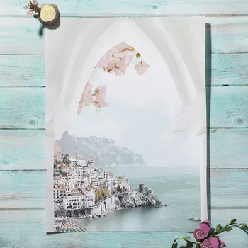 Amalfi Coast Beach Arch Santorini Blomst Pretty Ink Nordiske Plakat Væg Kunst Print På Lærred Maleri, Udsmykning Billeder Til Stuen