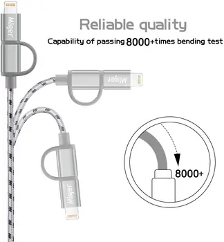 3m 2-I-1 USB Opladning Kabel til iPhone&Mikro-USB-Flettet Nylon Opladning Ledning Til Iphone 12 Android Mobiltelefon, Mobiltelefon Kabler