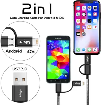3m 2-I-1 USB Opladning Kabel til iPhone&Mikro-USB-Flettet Nylon Opladning Ledning Til Iphone 12 Android Mobiltelefon, Mobiltelefon Kabler