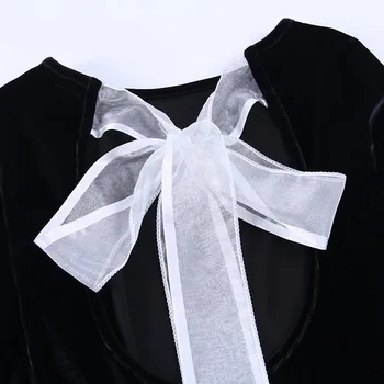 InstaHot Elegante Kvinder Backless Kjole Bue Bandage Efteråret Langærmet Vintage Part Casual Kvindelige Kjole 2020 Mode Slanke Kjoler