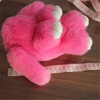 Fluffy 18cm Satin og Rex kaninpels Nøglering Pompom Bunny Nøglering Nipsting Hare Toy Bil-Tasten Ring Dukke Kvinder Bag Charms Party Gave