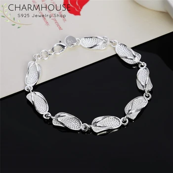 Charmhouse Massiv 925 Sølv Armbånd til Kvinder, Tøfler Kæde Armbånd & Armbånd Armbånd Bryllup Smykker Pulseira Femme Gave