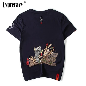 Lyprerazy Mænd Harajuku Stil Brocade Karper Fisk Sun Wukong PrintT-Shirt Kort Ærme Japansk Kinesisk Mandlige Hip Pop Toppe Tee