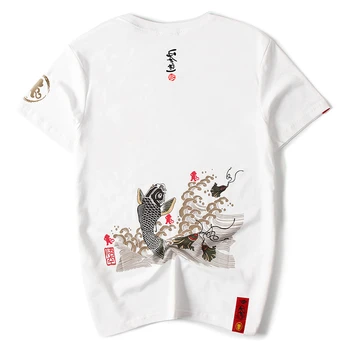 Lyprerazy Mænd Harajuku Stil Brocade Karper Fisk Sun Wukong PrintT-Shirt Kort Ærme Japansk Kinesisk Mandlige Hip Pop Toppe Tee