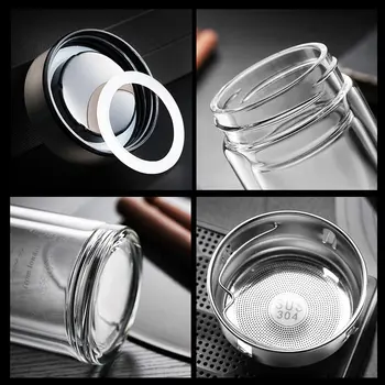 Termoruder glas vand til husholdningsbrug cup mandlige transparent låg med office-filter business cup bil krus 360ML