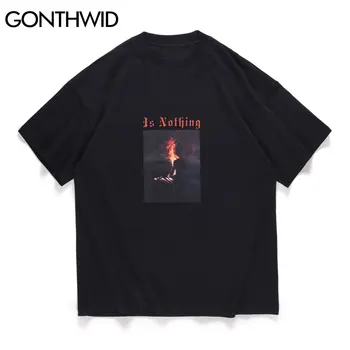 GONTHWID t-shirts Mænd Hip Hop Harajuku Kreative Menneskelige Brand, Flamme Udskrive Kort Ærme T-Shirts Bomuld Casual Streetwear t-Shirts Toppe