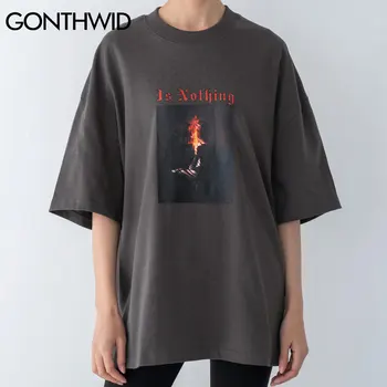 GONTHWID t-shirts Mænd Hip Hop Harajuku Kreative Menneskelige Brand, Flamme Udskrive Kort Ærme T-Shirts Bomuld Casual Streetwear t-Shirts Toppe