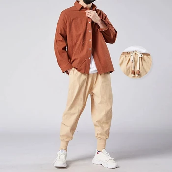 Mænd ' s harem bukser Japansk casual bomuld og linned bukser til Mænd jogging bukser Kinesisk stil løse bukser
