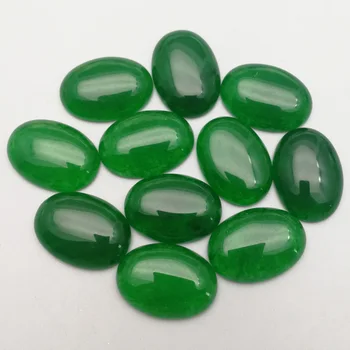 Mode grøn sten perle charms 25x18MM oval cab cabochonslebet 12Pcs til smykkefremstilling Ring Halskæde DIY tilbehør