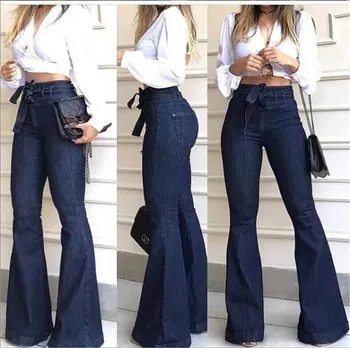 Kvinder er Høj Talje Jeans Efterår Mode Solid Denim Flare Pants Street Varmt Bred Flare Jeans Kvinder Sexede Damer Blusset Bukser