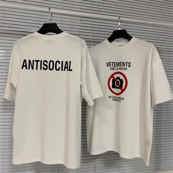 VETEMENTS INGEN SOCIALE MEDIER T-shirt 2021 Mænd Kvinder antisocial Logo VETEMENTS T-shirts 1:1 Tag VTM Toppe Høj Kvalitet Bomuld Tee VTM