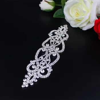Fremme Høj Kvalitet Syning På Bling Blomst Rhinestone Applikationer Sølv Krystal Applikeret Aften Kjoler til Bryllup Udsmykning DIY