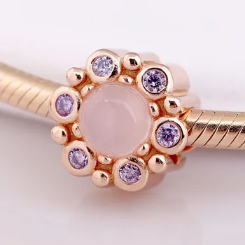 Oprindelige Rose Gold Heraldiske Udstråling Blomster Med Pink Krystal Perler Passer 925 Sterling Sølv Charm Armbånd Diy Smykker