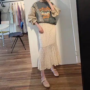 2019 Efteråret Overdimensionerede Hoodie Mode Bogstaver Påtrykt Lanterne Ærme Tre Kvarter Kontrast Farve Alder Reduktion Sweatshirt Kvinder